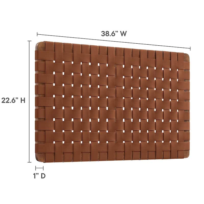 Ditmas Solid Wooden Brown Leather Basket Weaved Floating Twin Size Headboard