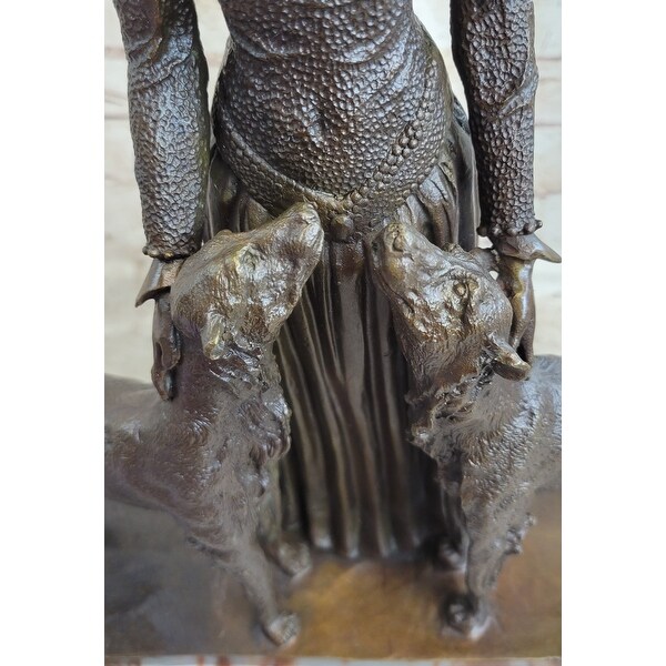 Lady With 2 Dogs Afghan Hounds Chiparus Art Deco Bronze