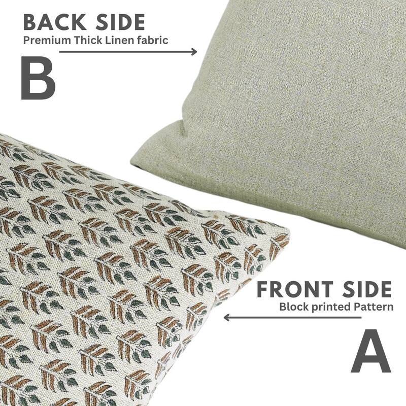 Fabdivine Flower Pattern One Side Zipper Linen Block Print Pillow Cover