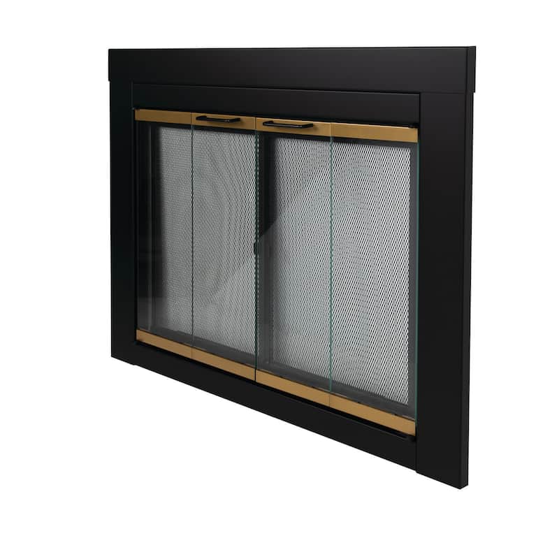 Pleasant Hearth Arrington Fireplace Glass Door Black w/Moonlight Gold