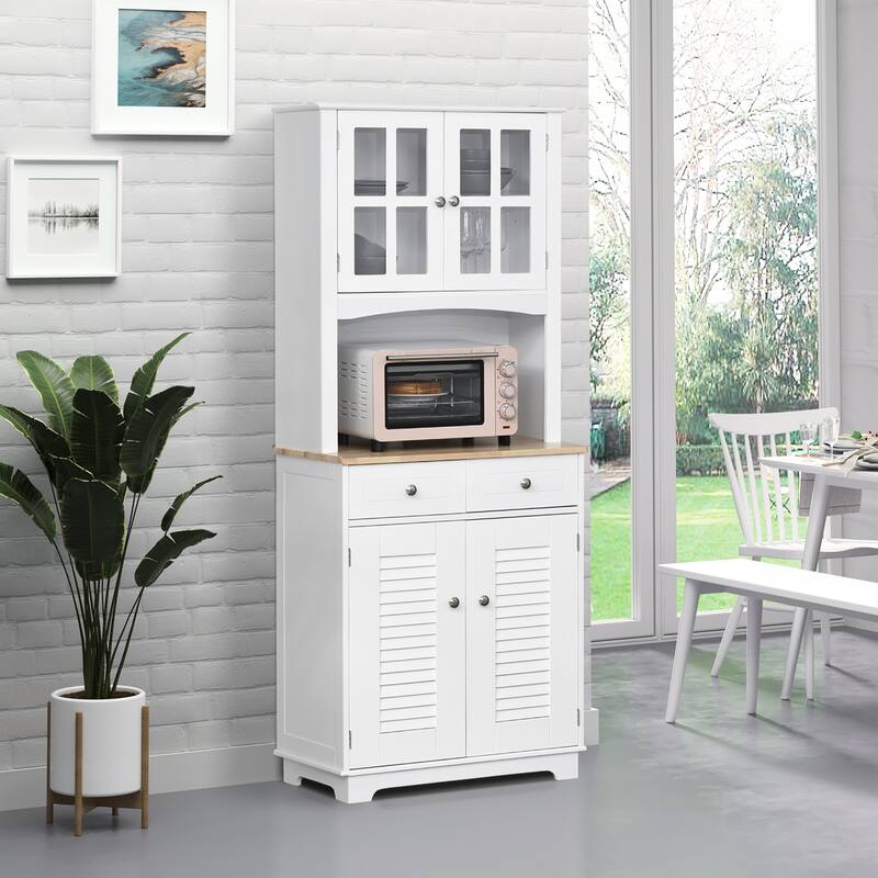 White Kitchen Storage Cabinet with Drawers and Adjustable Shelves Countertop for Dining Room - 26.75" L x 15.5" W x 67" H