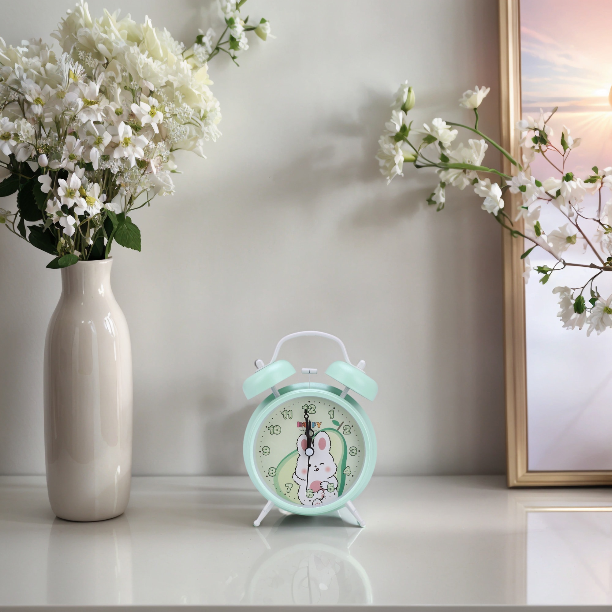 Cute Alarm Clock, Rabbit Pattern, Loud Alarm, Dual Bell Design, Loud Alarm for Bedroom - 4.6"L x 2.2"W x 6.6"H