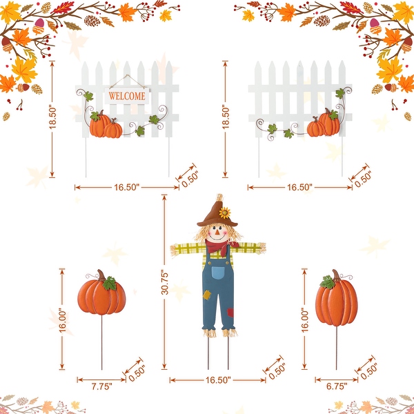 Glitzhome Welcome Fall Metal Scarecrow Corns Pumpkin Fence