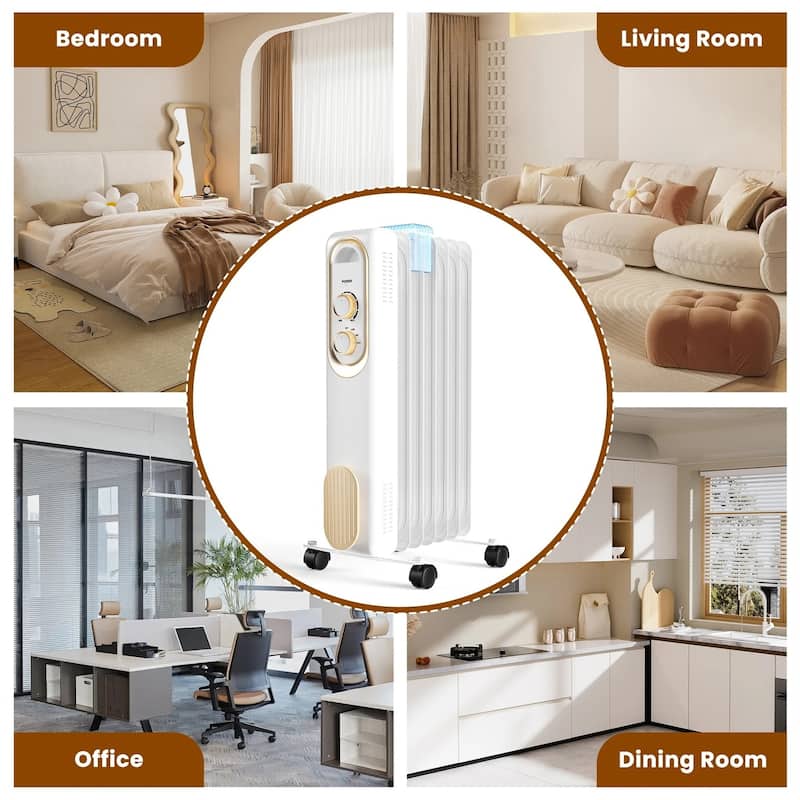 Oil Space Heater, Portable Radiator Heater with 3 Heat Settings, 1500W Thermostat, Tip-Over Protection