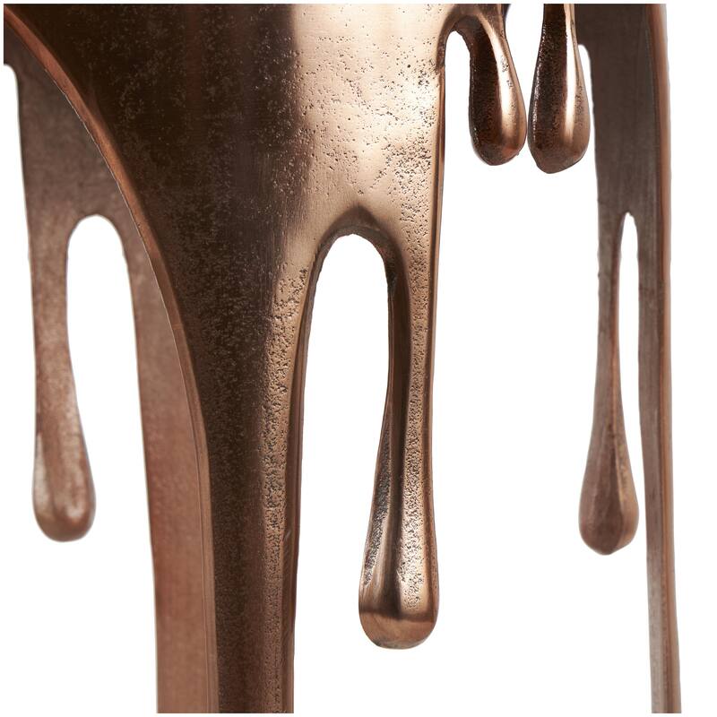 Copper Aluminum Metal Drip Side End Accent Table with Melting Design and Shaded Glass Top