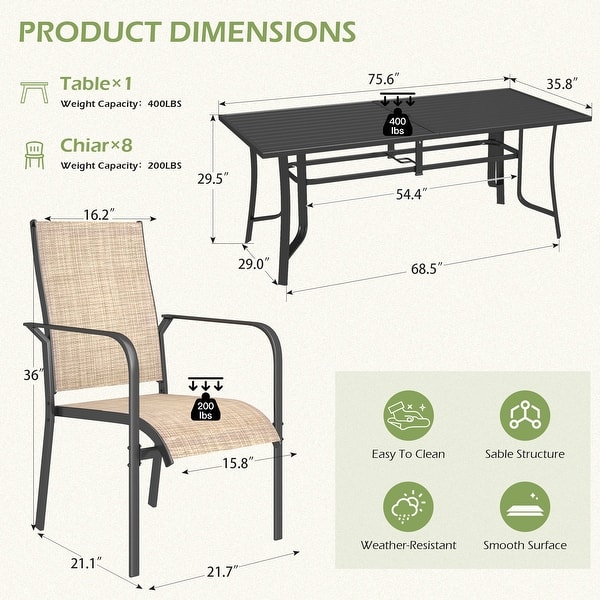 dimension image slide 9 of 33, Patio Dining Set, Outdoor Dining Table and Chairs Set with Textilene Chairs, Adjustable Umbrella Hole for Garden, Backyard