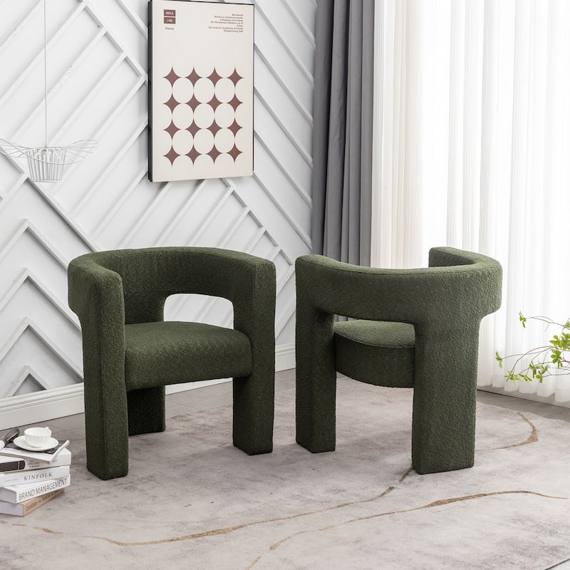 KINWELL 28" Wide Boucle Upholstered Square Armchair (Set of 2)