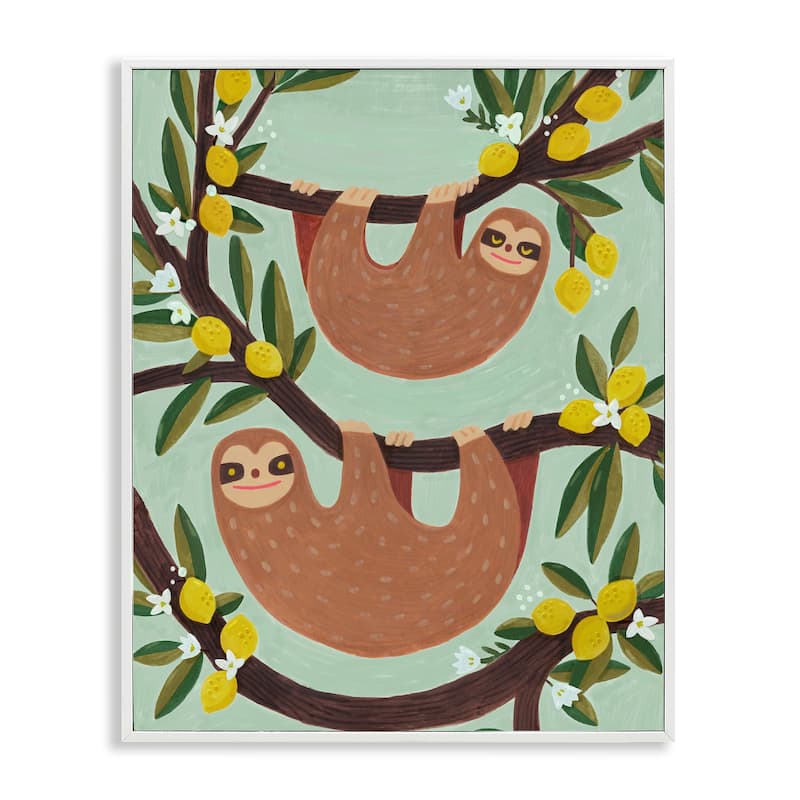Stupell Hanging Sloths from Lemon Tree Framed Giclee Art Design By Irene Chan - 11 x 14 - White