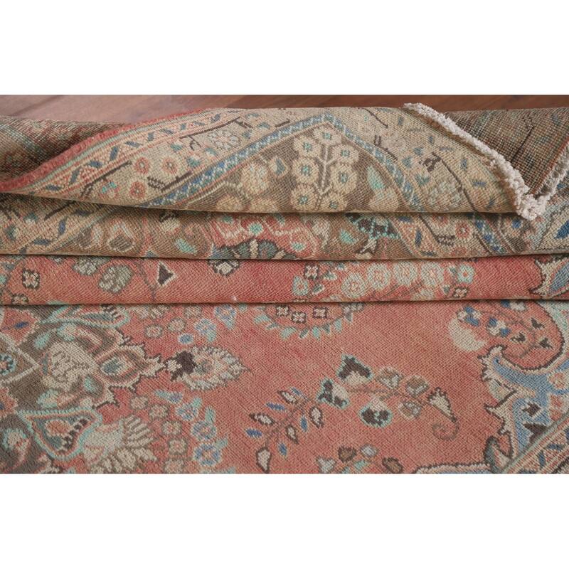 Hand Knotted Oriental 100% Wool Carpet Traditional Floral Pink Mashad Area Rug - 9' 5'' X 6' 2''