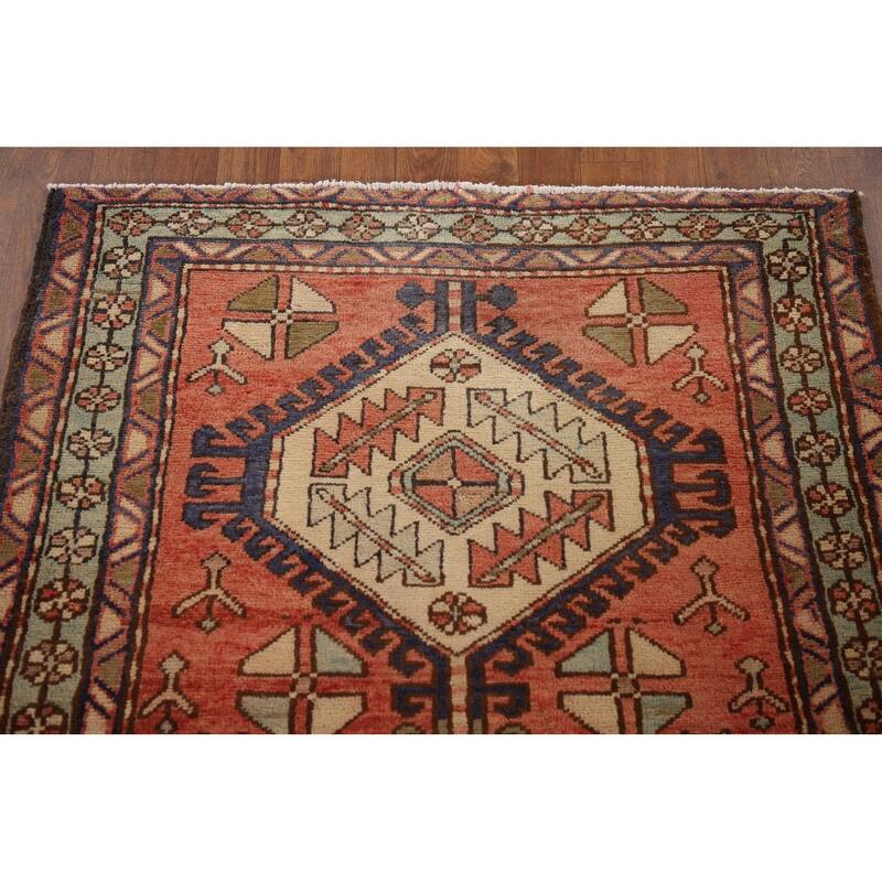 Vegetable Dye Tribal Orange Heriz Persian Vintage Runner Rug - 3'6"x 10'7"