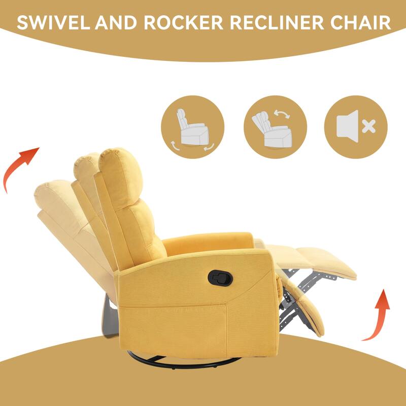 Roomfitters Swivel Rocker Recliner Chair Manual 360 Degree Glider Lounge Sofa Padded Fabric Armchair for Living Room