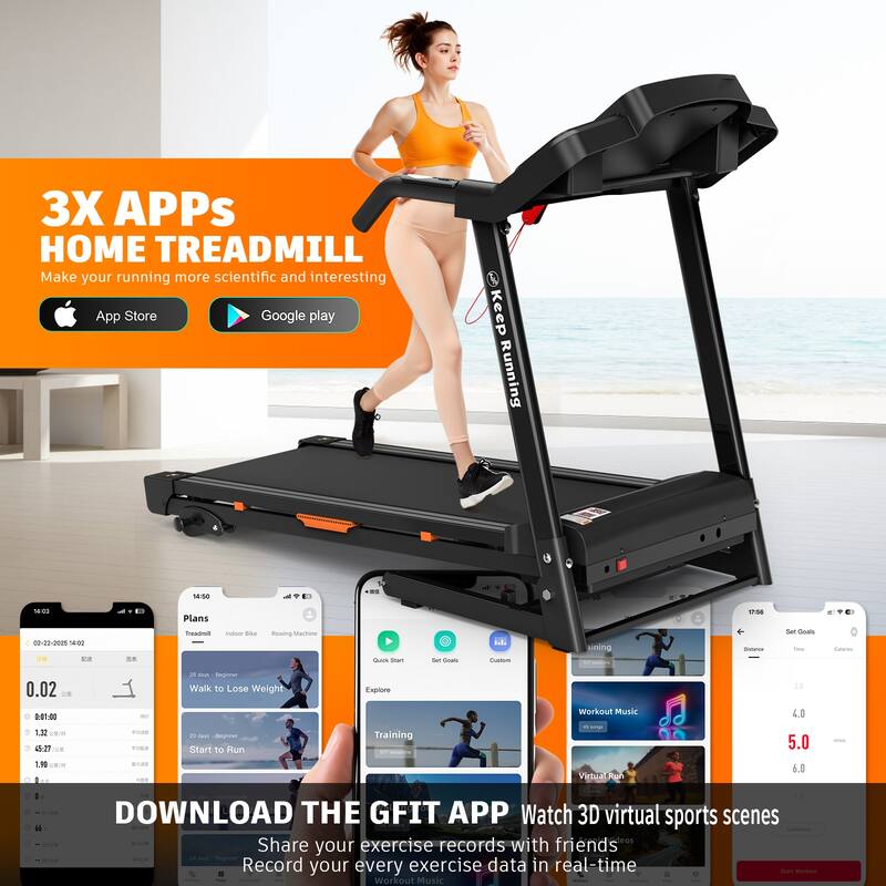 Foldable Treadmill with Incline, Folding Treadmill for Home Electric Treadmill Workout Running Machine, Handrail Controls Speed