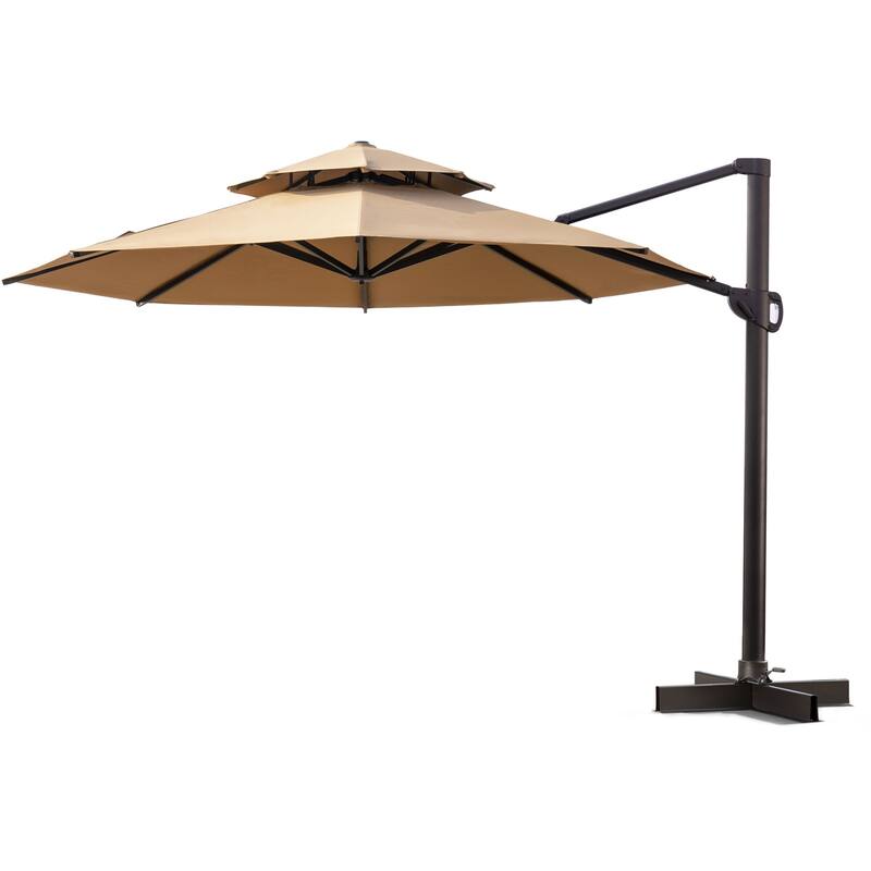 VredHom Luxury Double Top Patio Offset Cantilever Umbrella with Cross Stand