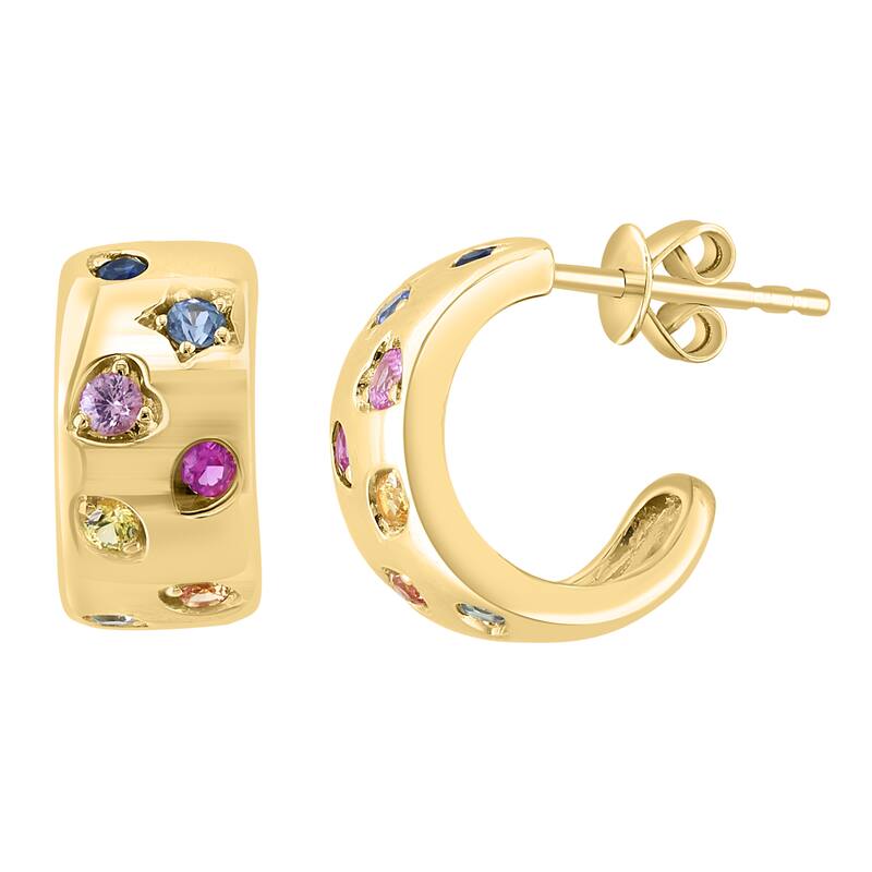 EFFY 14K Gold Multi Sapphire Hoop Earrings