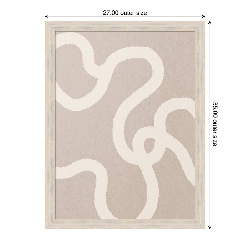 Minimal Abstract Line Art in Neutral 1 by July Art Prints Wood Framed Wall Art Print - Hardwood White Wash Narrow - 27 x 35 in