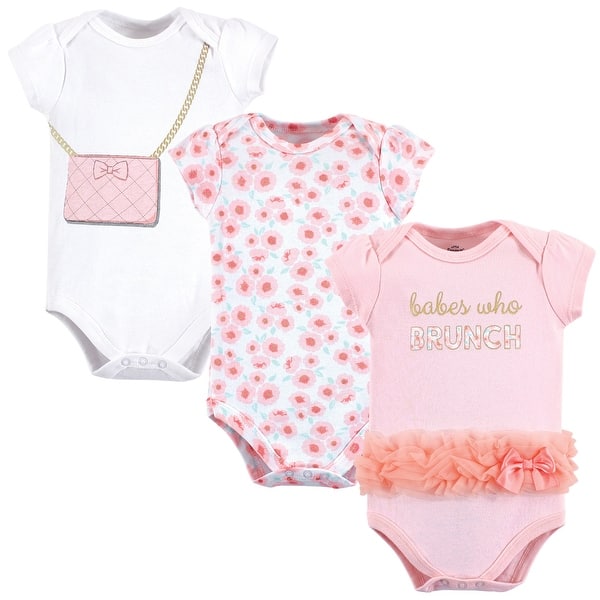 slide 1 of 1, Little Treasure Baby Girl Cotton Bodysuits 3pk, Brunch 0-3 Months - Brunch