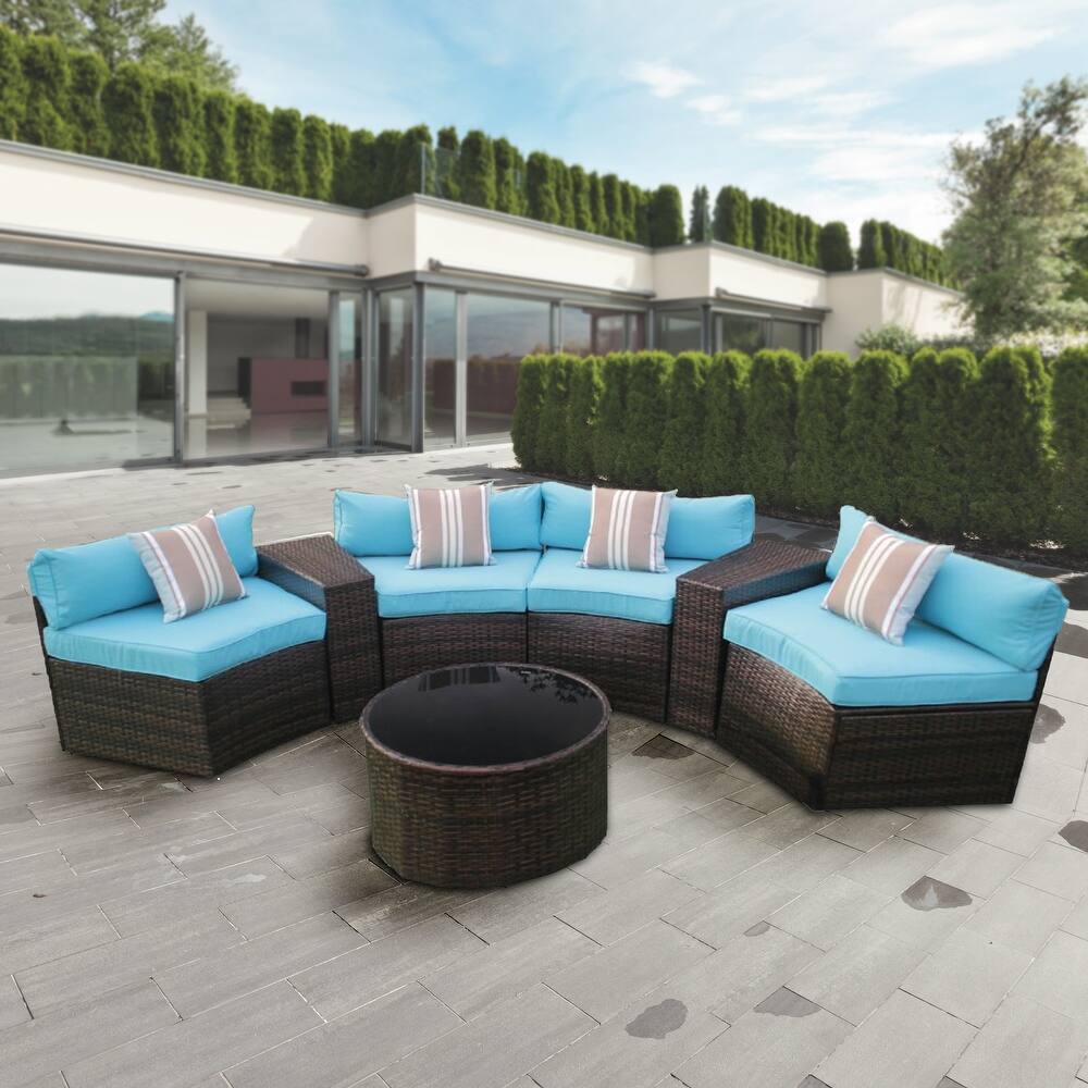 Alekoaleko 7 Pcs Patio Furniture Outdoor Half Moon Sofa Set With Coffee Table Brown Wicker Dailymail