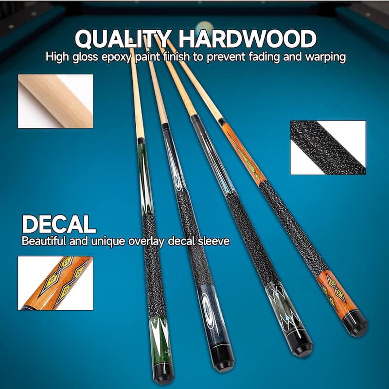 GSE™ Set of 4 Maple Hardwood Billiard Pool Cue Sticks for Men/Women. 58" 2-Piece Pool Cue Set for House or Commercial Use