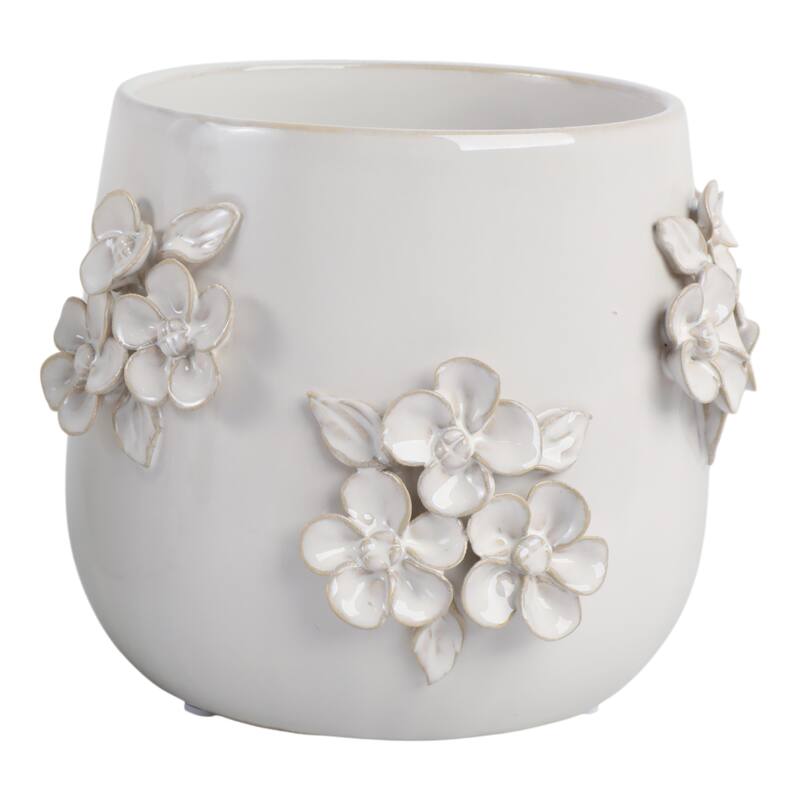 Ceramic Planter Raised Floral Detailing Glossy Decorative Display
