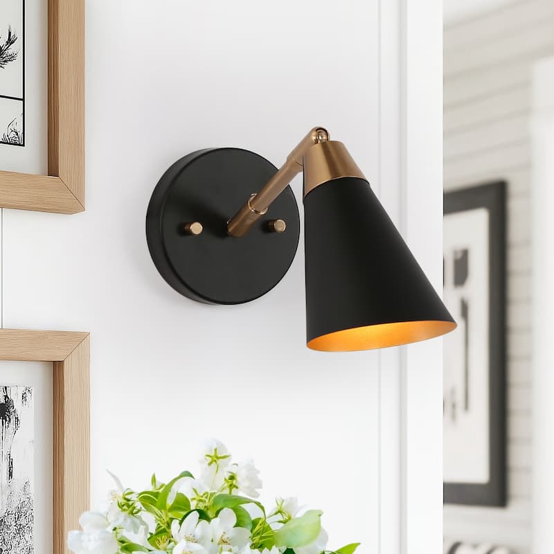 Modern Black Gold 1-Light Metal Wall Sconce Dimmable Bathroom Vanity Light - 4 " W × 14.5 " L × 9 " H