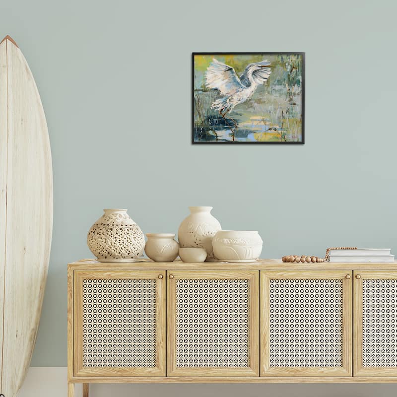 Stupell Radiant Crane at Pond Framed Giclee Art Design By Dusza