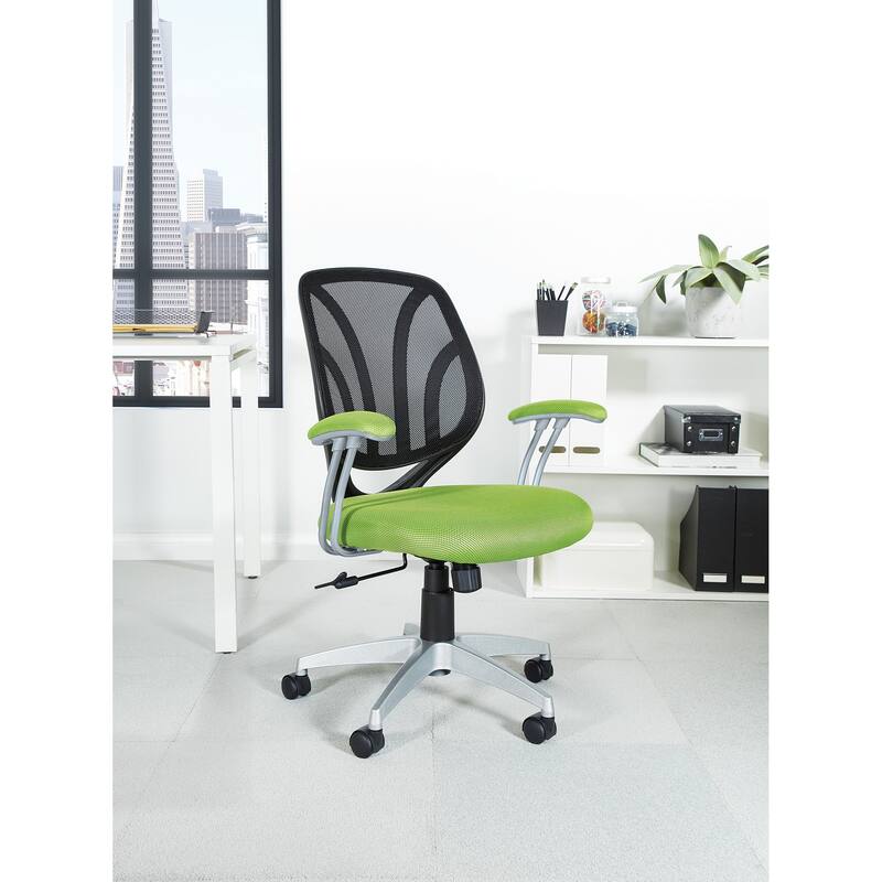 Screen Office Chair with Silver Arms and Base - Green