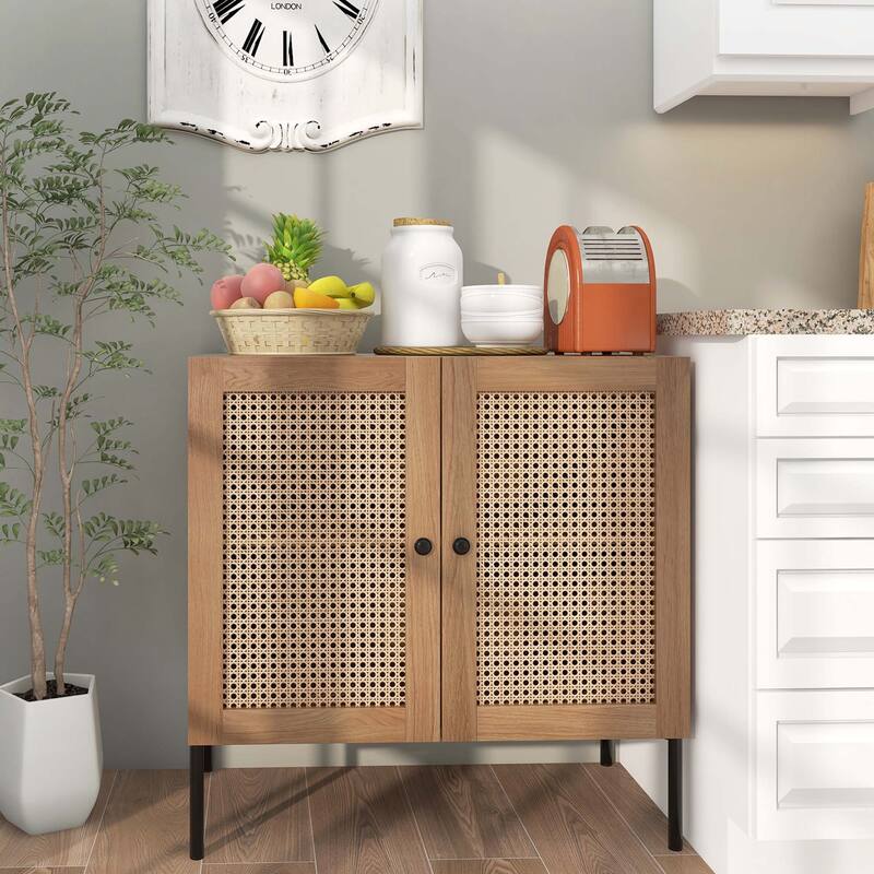 Costway Rattan Buffet Sideboard Cabinet Cupboard w/ Adjustable Shelf - See Details