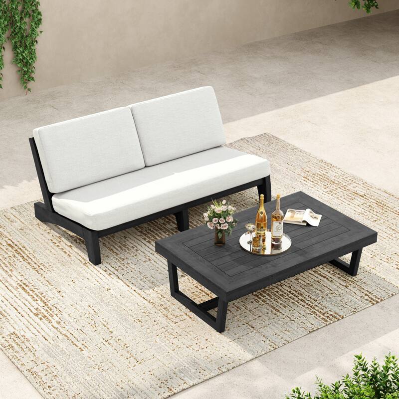 3-Seat Outdoor Sofa Set with Solid Wood Coffee Table, Weather-Resistant Cushions