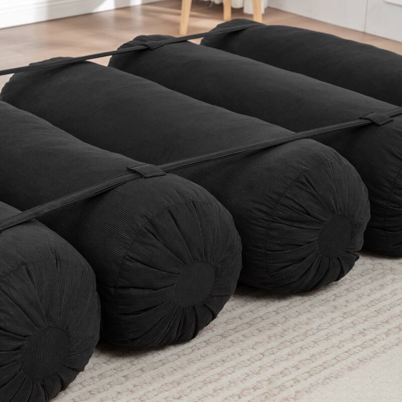 Versatile Lazy Sofa Corduroy Chaise Lounge Floor Couch Composed of 5 Cylindrical Pillows with Adjustable Straps