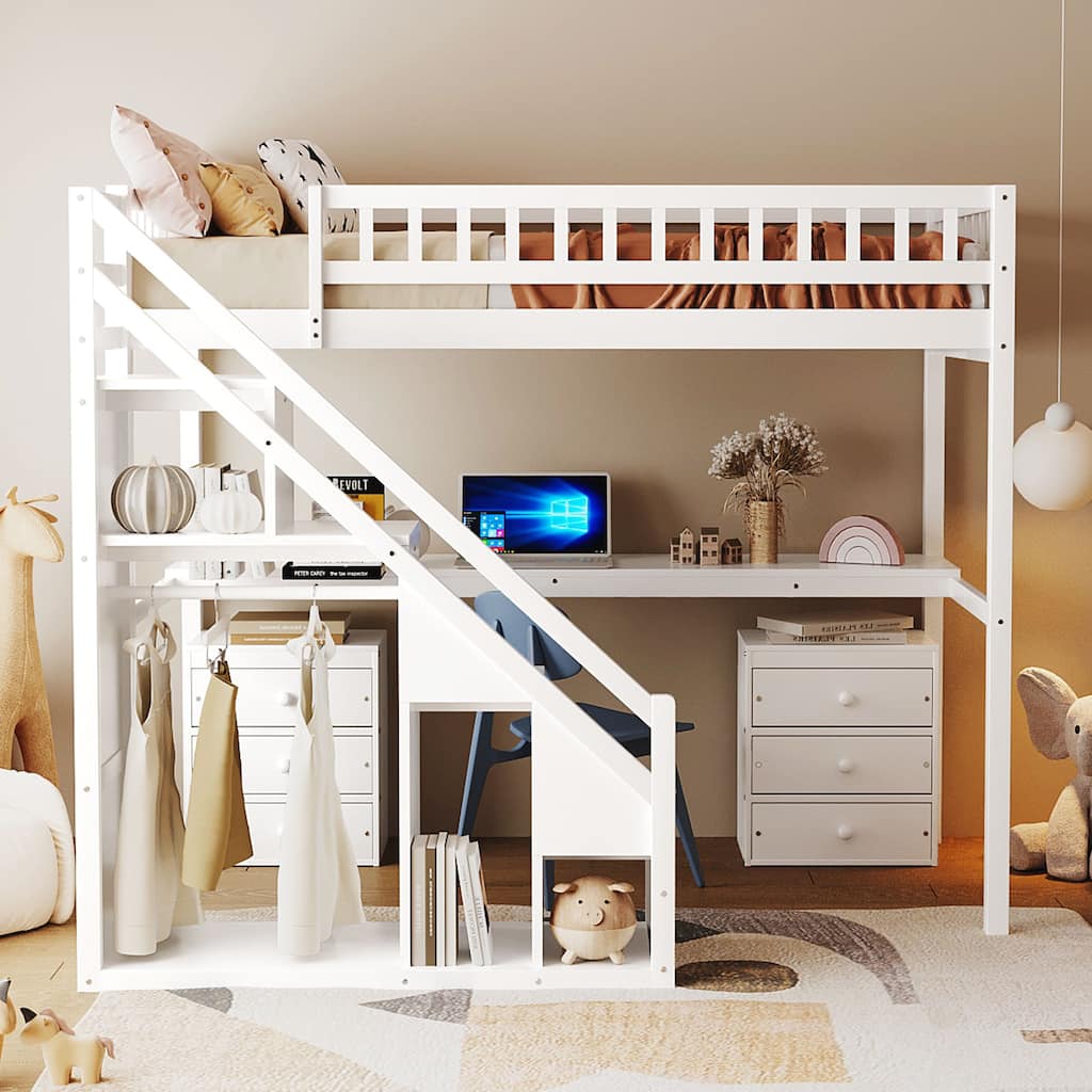 Twin Size Loft Bed with Two Chest of Drawers