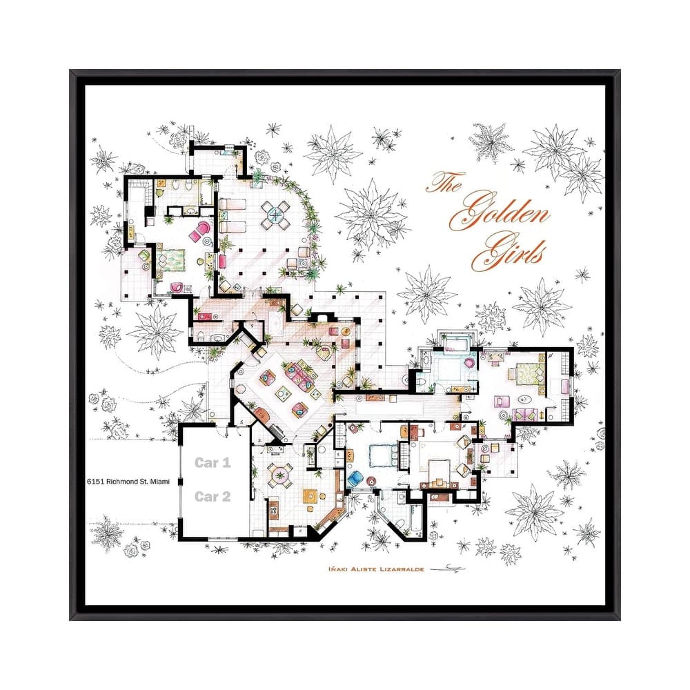 iCanvas "Floorplan From The Golden Girls" by TV Floorplans & More Framed
