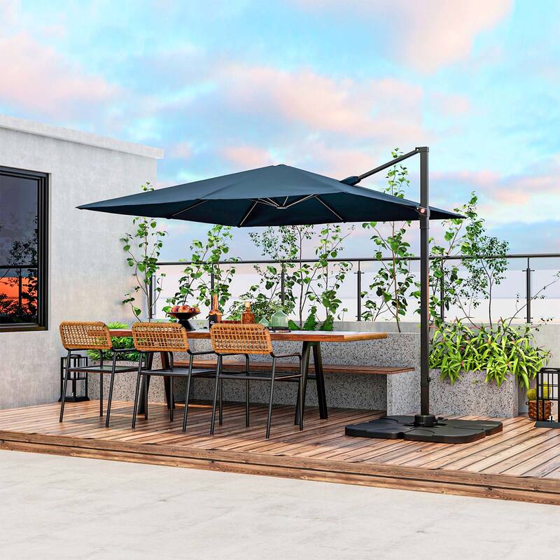 Costway Patio 9.5FT Square Cantilever Offset Hanging Umbrella 2-Tier