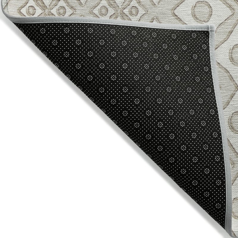 Beige And Ivory Geometric Washable Indoor Outdoor Area Rug - 5' X 8'