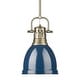 preview thumbnail 1 of 0, Yep by Golden Lighting Duncan 1-light 9in Rod Hung Pendant in Aged Brass and Navy Blue shade