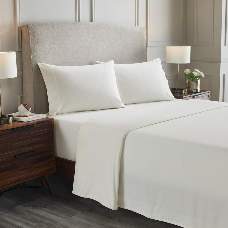 Superior Solid Flannel Cotton Fuzzy Deep Pocket Sheet Set - Ivory - Twin