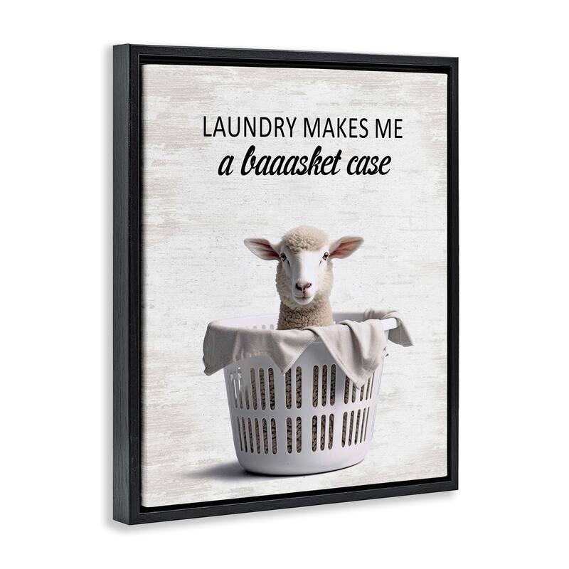 Stupell Funny Lamb Laundry Basket Framed Floater Canvas Wall Art Design By Lettered and Lined