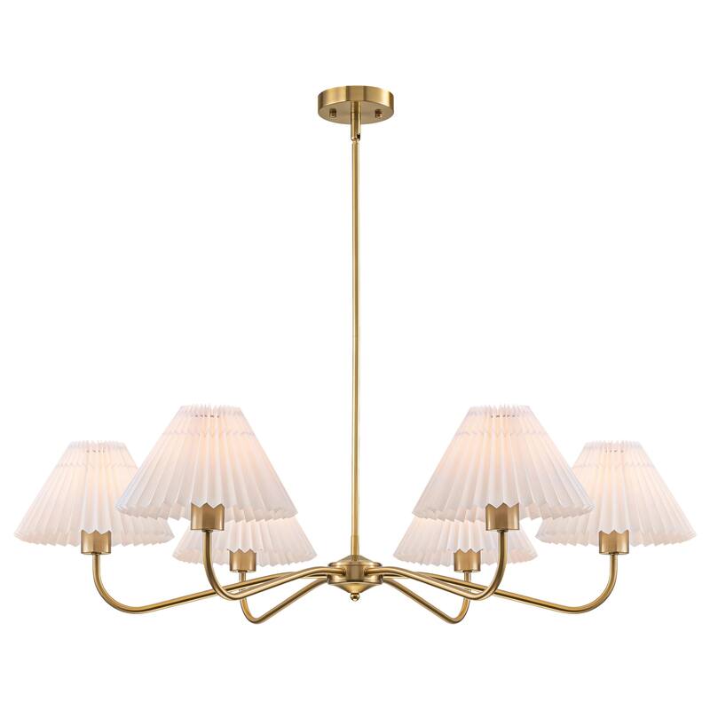 Starsky 6-Light Chandelier with Pleated Fabric Shades Handmade Black & Gold for Dining Room, Kitchen, Living Room and Foyer