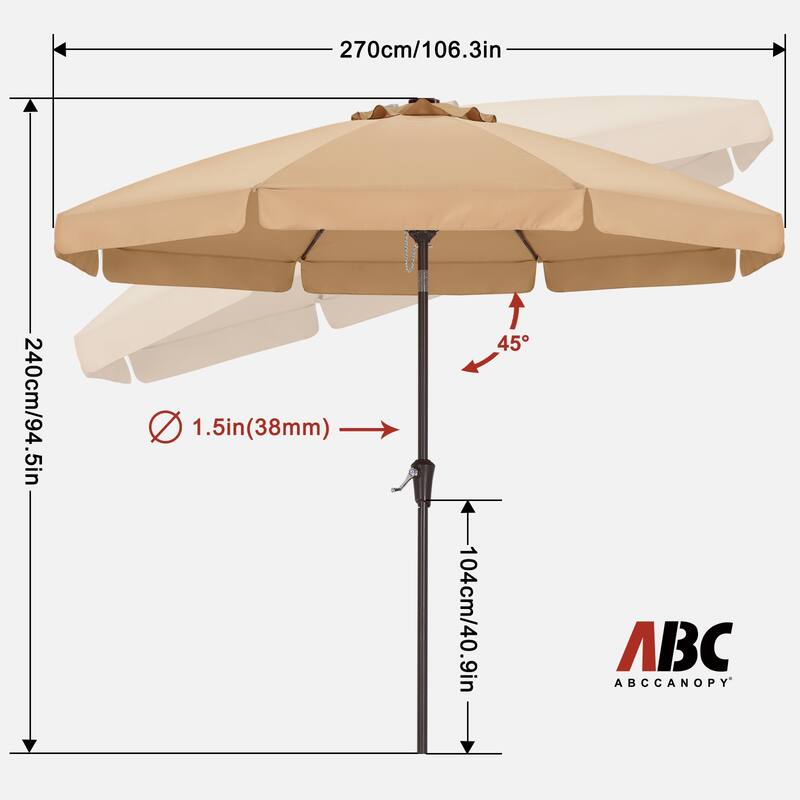 ABCCANOPY 9FT Outdoor Table Market Umbrella Tilt and Crank for Garden
