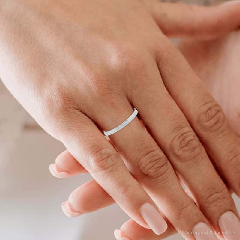 2mm White Gold Milgrain Wedding Band Ring Brand