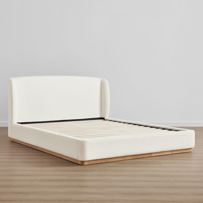 Spruce & Spring Modern Bouclé Upholstered Wingback Bed with Solid Wood Base