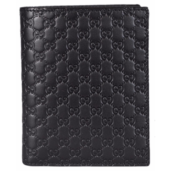 Gucci 292533 Men's Black Leather Micro GG Guccissima Verticle Bifold Wallet