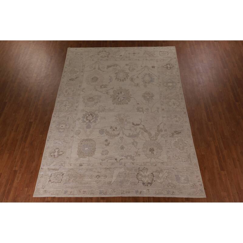 Vegetable Dye Beige Oushak Oriental Area Rug Hand-Knotted Wool Carpet - 9'0" x 12'5"