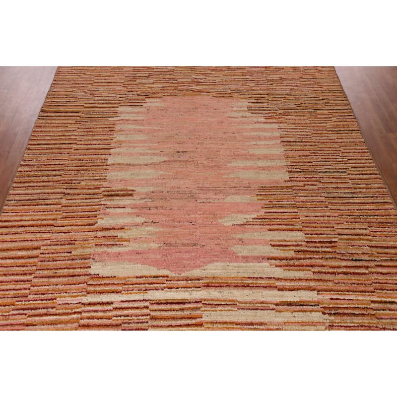 Geometric Orange Moroccan Oriental Rug Handmade Wool Carpet - 8'7" x 9'9"