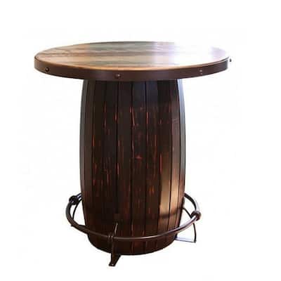 40 Inch Bistro Table, Drum Base and Round Top, Barrel Design, Brown Tones