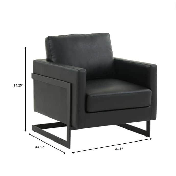 Lincoln Upholstered Leather Single-Seater Sofa Fabric Accent Chair in Black Steel Frame with Seat and Back Cushion Chair - 35"