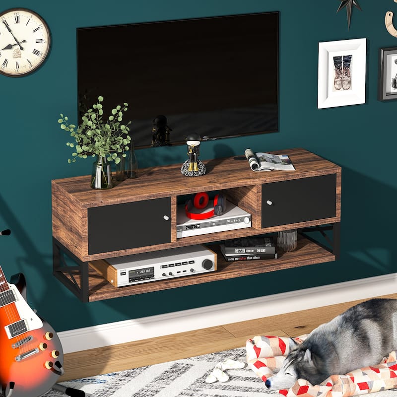 Floating Wall Mounted TV Stand, Vintage 40’’ TV Shelf with Cabinet ...