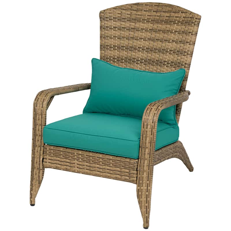 Outdoor Rattan Adirondack Chair with Cushions and Steel Frame Patio Seat for Porch or Pool - 25.2" W x 31.5" D x 35.4" H