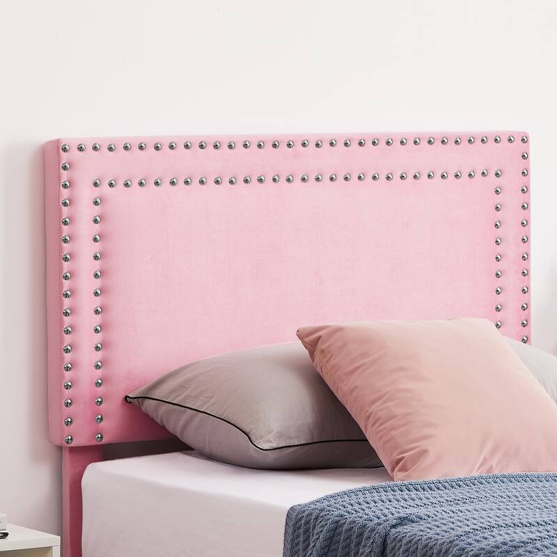 Bed Frame with Adjustable Height Headboard, Twin/Full/Queen Size Beds, Pink