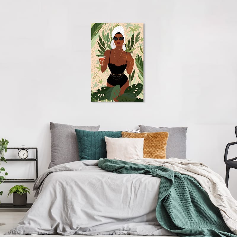 Wynwood Studio Fashion and Glam After Spa Cocktail Green and Cream White Tropical Wall Art Canvas Print - 36 x 24