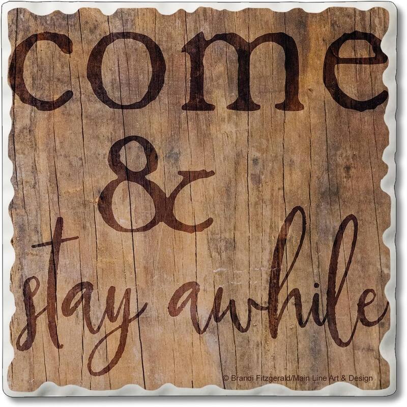 Stay Awhile 1 Pack Single Absorbent Stone Coaster with Protective Cork Backing Made in The USA 4" Square, Easily Wipes Clean - Multi